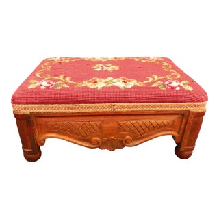 Antique French Wanut Needlepoint Stool For Sale