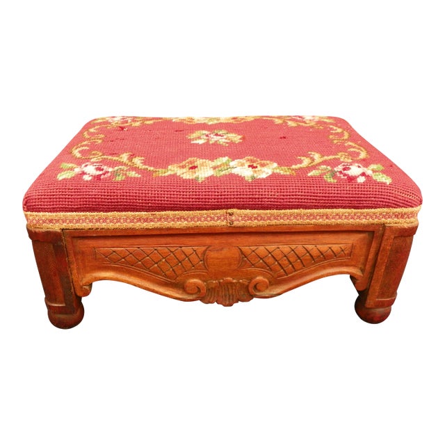 Antique French Wanut Needlepoint Stool For Sale