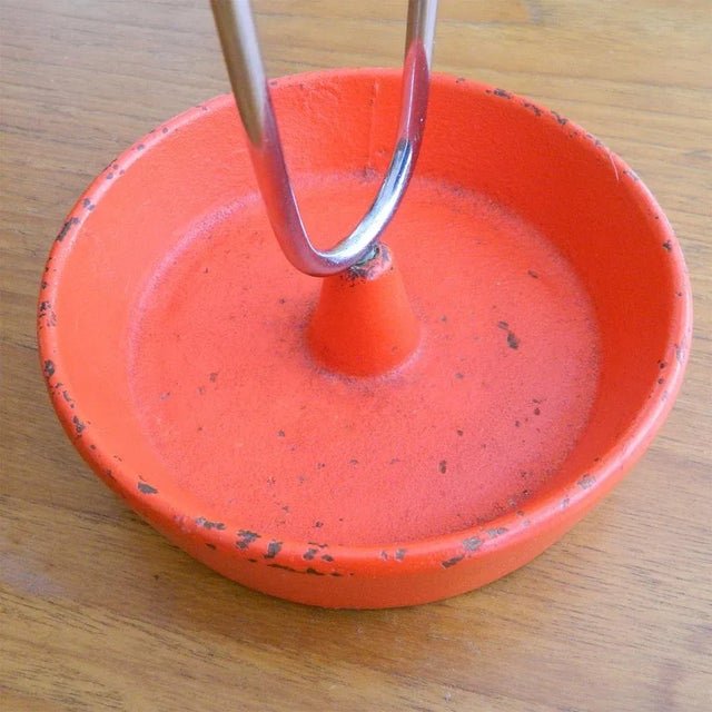 Metal Vintage Chrome-Plated Umbrella Stand with Red Shell by Franz Hagenauer, 1950s For Sale - Image 7 of 10