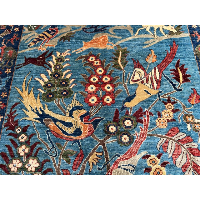 Blue Afghan Pictorial Tree of Life Hand-Knotted Wool Rug - 9'9" X 6'7" For Sale - Image 9 of 17
