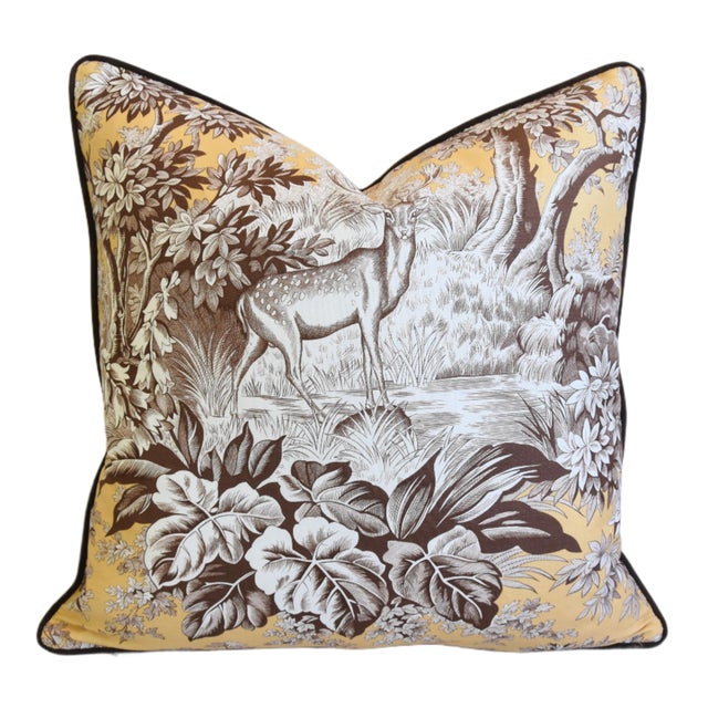 French Provincial French Designer Manuel Canovas Deer & Woodland Feather/Down Pillow For Sale - Image 3 of 6