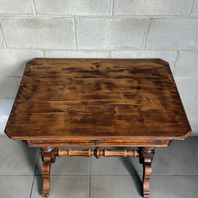 Wood Antique Wooden Desk Table with Drawer Compartments from Artigianato Italiano For Sale - Image 7 of 12