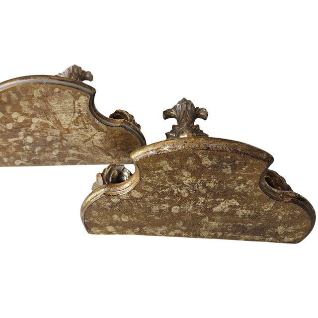 Gold Late 20th Century Pair of Gilt Acanthus Architectural Corbels – Hollywood Regency Neoclassical Wall Shelves For Sale - Image 8 of 14