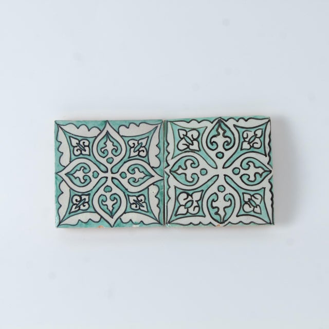 Moroccan Authentic Zellige Tiles - Teal - Set of 10 Tiles For Sale - Image 3 of 3