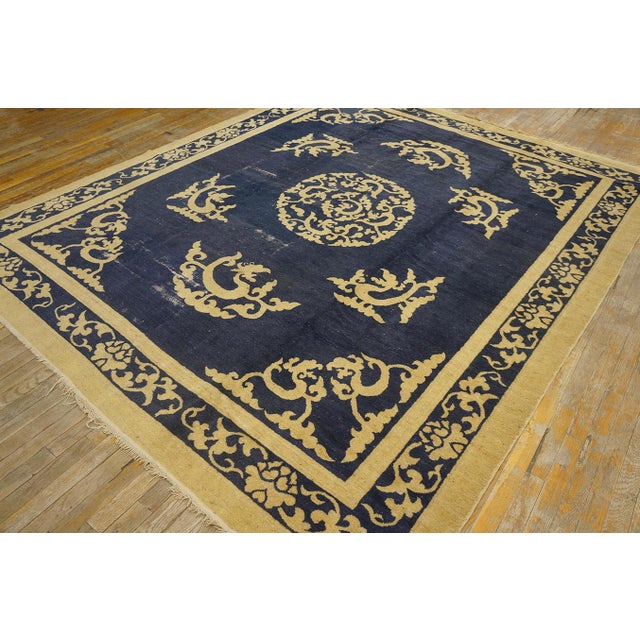 Textile Blue Room Size Antique Artistic Chinese Dragon Design Peking Carpet For Sale - Image 7 of 9