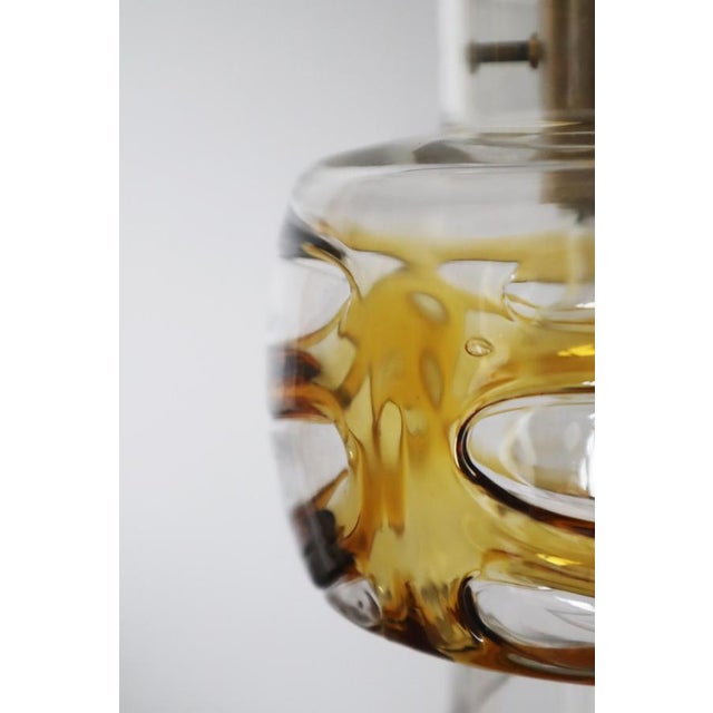 Mid-Century Murano Glass Pendant Lamp with Golden Yellow Waves and Brass, 1970s For Sale - Image 12 of 18