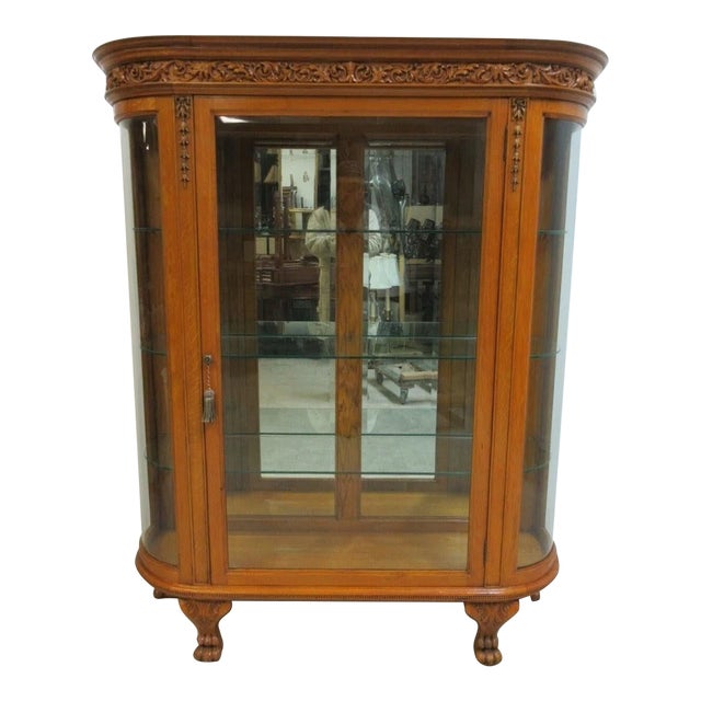 Custom Antique Tiger Oak Curved Glass Curio Cabinet Display Hutch China For Sale