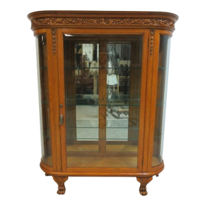 Custom Antique Tiger Oak Curved Glass Curio Cabinet Display Hutch China