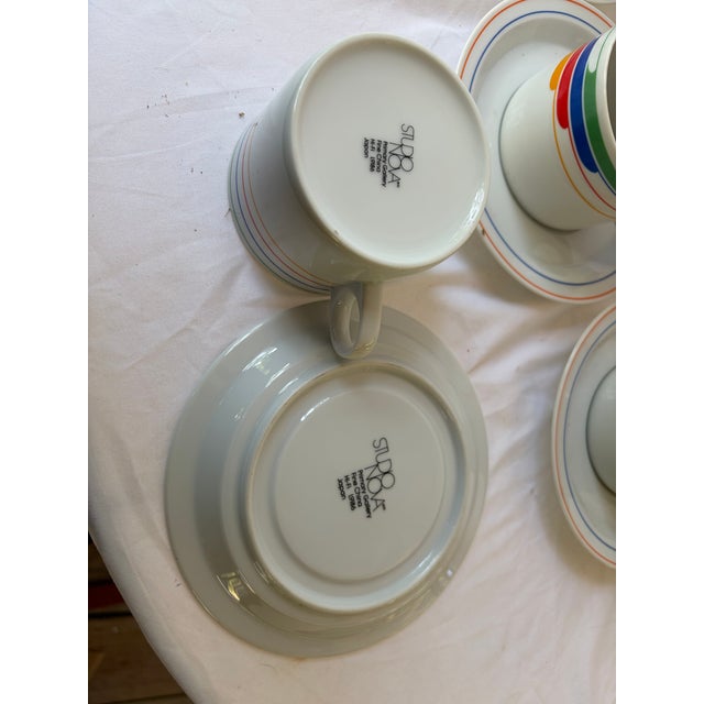 Memphis style 1980’s Studio Nova rainbow colors very fun cup and saucer set of 7. This are in person shape. Cup 3.5 “...