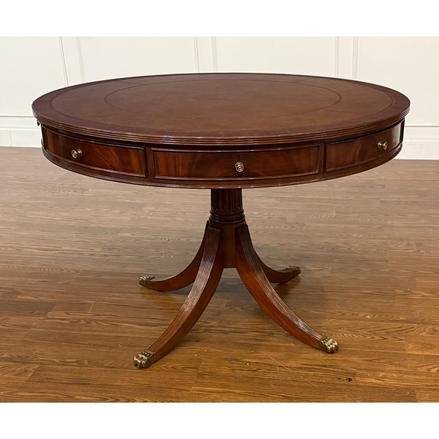 Traditional Mahogany Drum Table by Leighton Hall - Showroom Sample For Sale In Atlanta - Image 6 of 7
