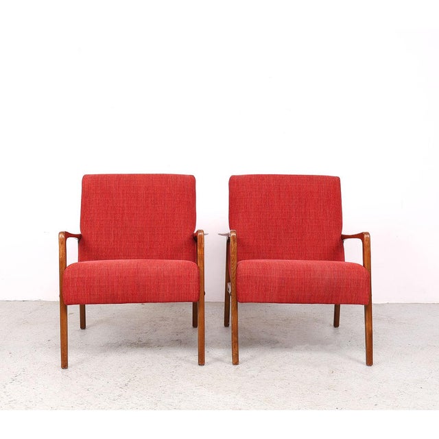 Mid-Century Modern Vintage Danish Wooden Armchairs with Coral Fabric, 1950s, Set of 2 For Sale - Image 3 of 13