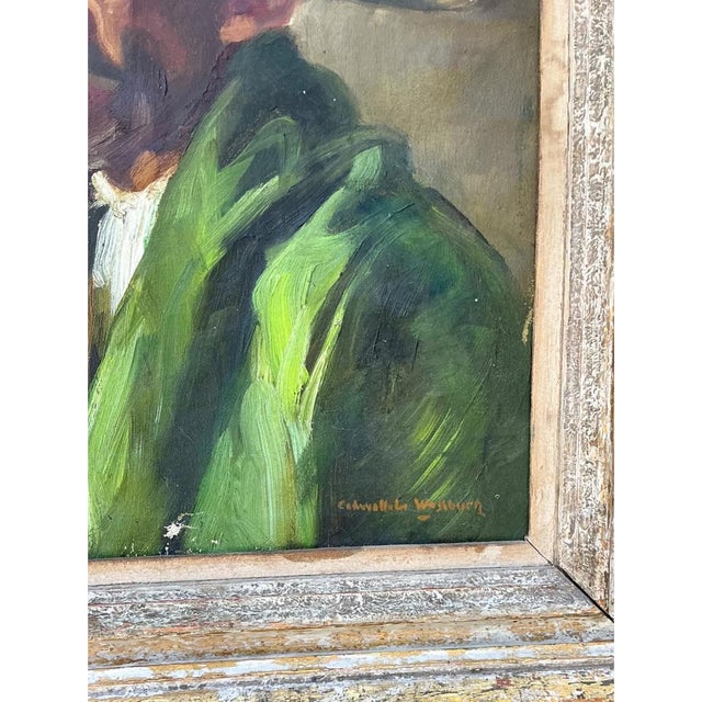 Wood Vintage Framed Oil Painting of Man in Hat For Sale - Image 7 of 12