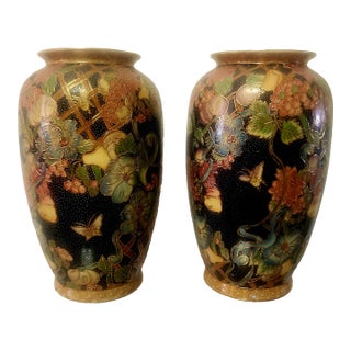 Pair Vintage Chinoiserie Large Ceramic Vases For Sale