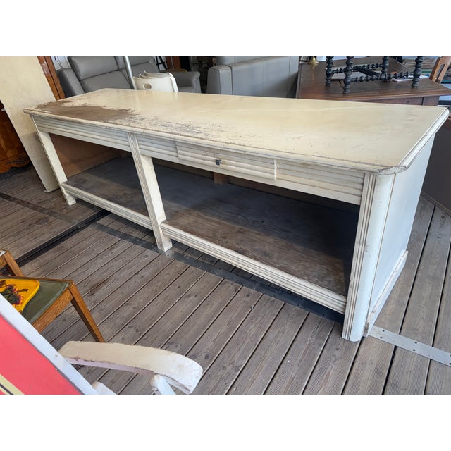 Vintage Shop Counter in White Wood, 1930s For Sale - Image 4 of 8