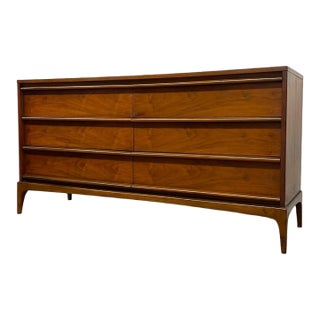 Vintage Mid Century Modern Solid Walnut Credenza Dovetail Drawers. For Sale
