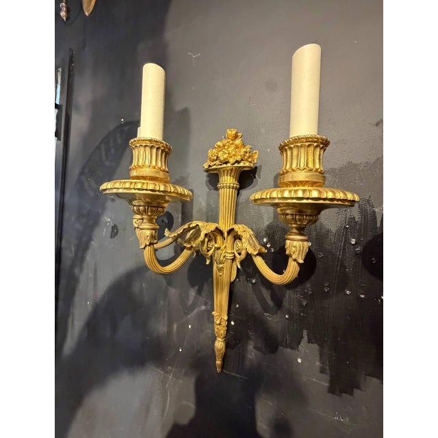 Edward F. Caldwell & Co. 1900 Caldwell Sconces With Flowers Design 3 Lights - a Pair For Sale - Image 4 of 7