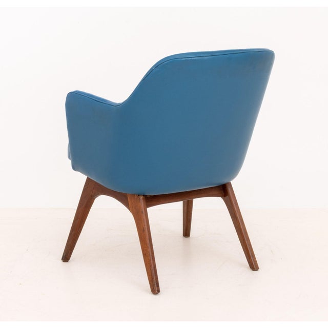 Blue Mid-Century Modern Blue Upholstered Walnut Armchair For Sale - Image 8 of 8