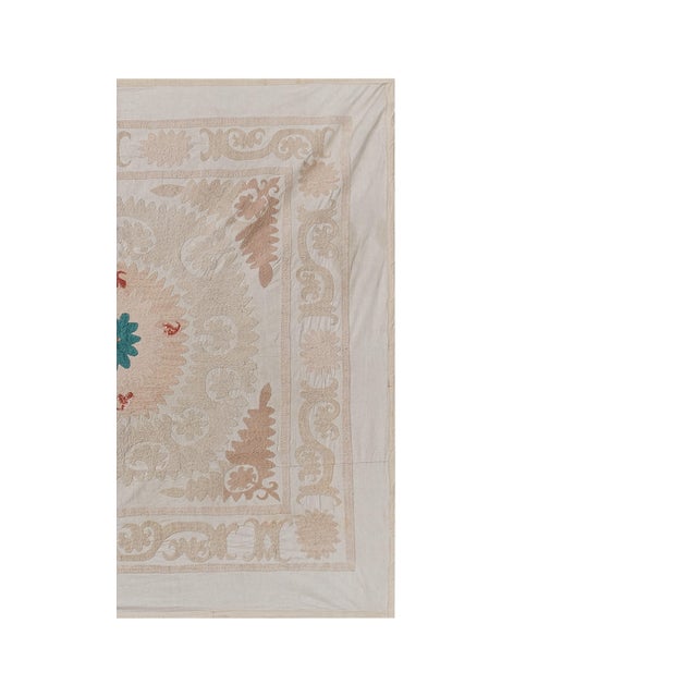 Suzani Bedspread - Neutral Beige Uzbek Table Cloth some rope areas are missing and there is a partial stain on the border....