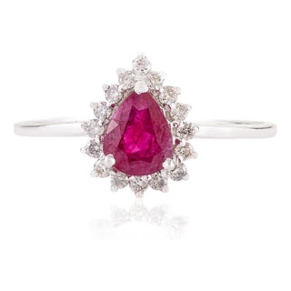 14k Gold Natural Mozambique Ruby Diamond Halo Ring Size 5.5 For Sale