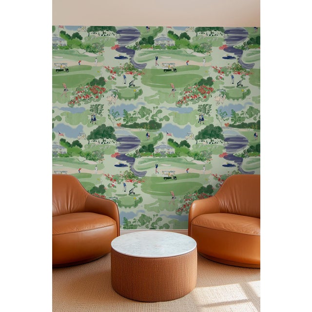 Golf Course Toile Grasscloth Wallpaper by House Party | 6 Yards For Sale - Image 4 of 7