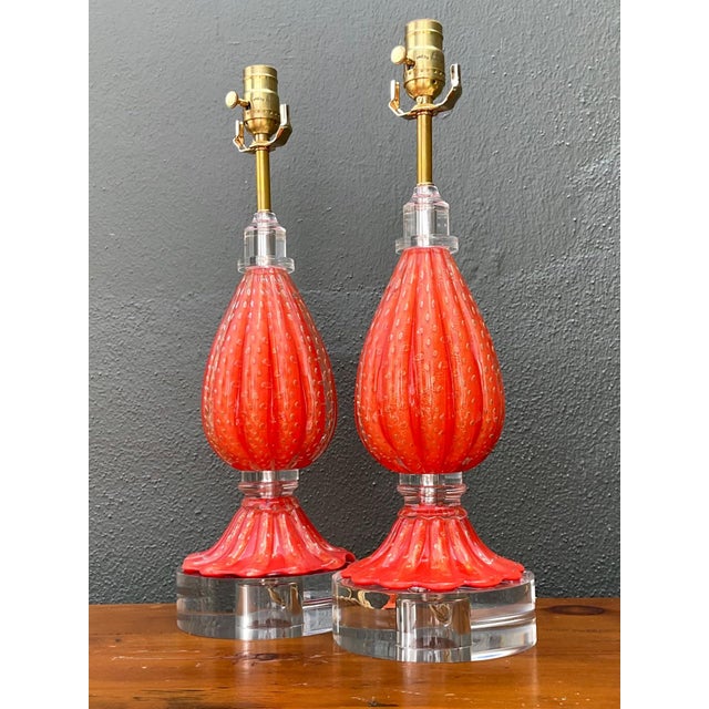 Murano Vintage Italian Murano Glass Lamps - Set of 2 For Sale - Image 4 of 15