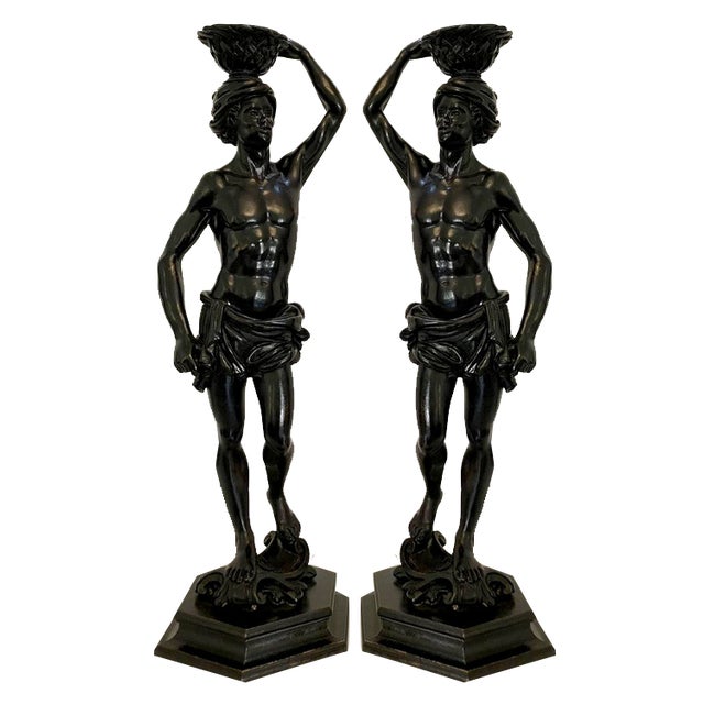 Antique Victorian Carved Ebonised Figures, 1850, Set of 2 For Sale