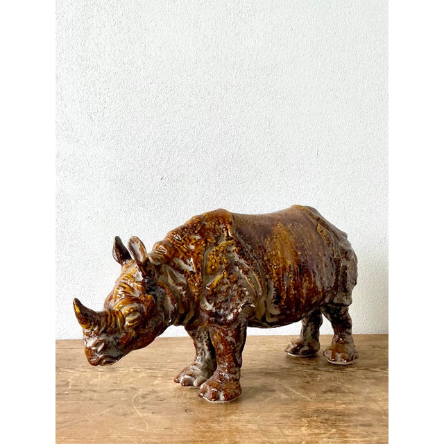 Vintage 60s Italian Glazed Ceramic Rhino For Sale - Image 11 of 12