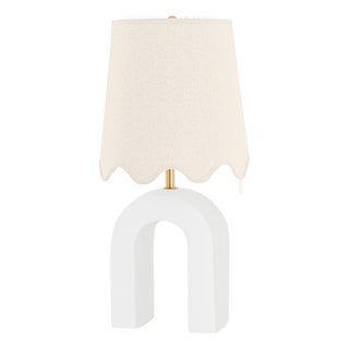 Mitzi Roshani 12.25 in. 1 Light Table Lamp in Aged Brass and Ceramic Matte White Finish For Sale