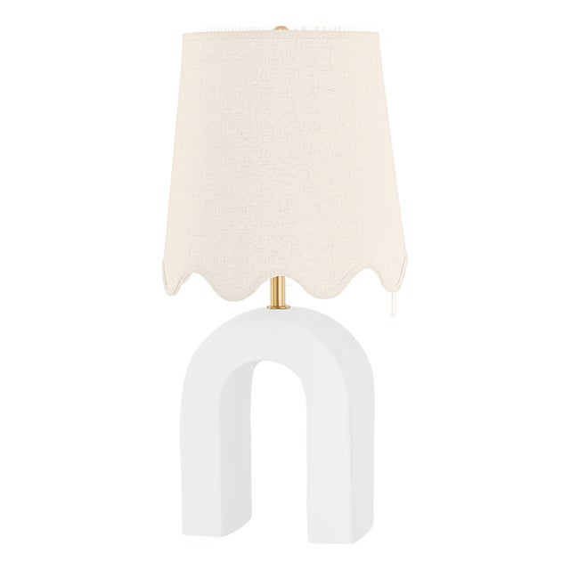 Mitzi Roshani 12.25 in. 1 Light Table Lamp in Aged Brass and Ceramic Matte White Finish For Sale