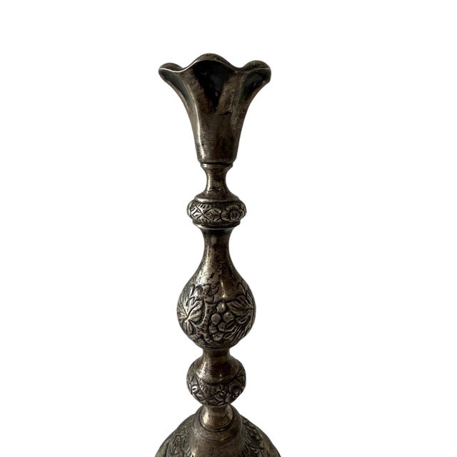 Rare 19th C. Antique Silver Judaica Shabbat Candlesticks Polish Szekman For Sale - Image 4 of 18