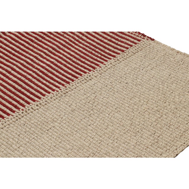 Rug & Kilim’s Contemporary Kilim in Red and Beige Textural Stripes For Sale In New York - Image 6 of 8