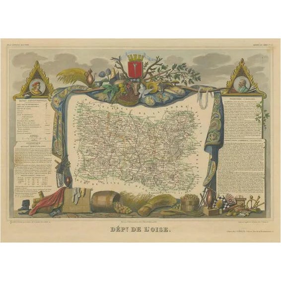 Antique Map of the Department of Oise For Sale