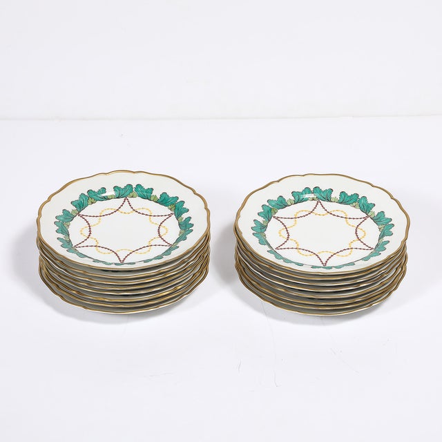 This stunning set of 16 porcelain charger or dinner plates, crafted by Hutschenreuther for Bonwit Teller in Italy during...