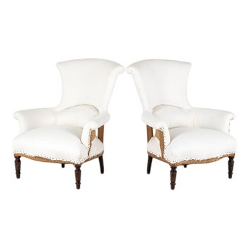 Napoleon III Fishtail Back Lounge Chairs, Set of 2 For Sale