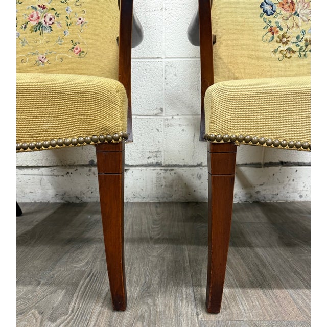 Mid-Century Modern Vintage Mid Century Modern MCM Needlepoint Armchairs - Pair For Sale - Image 3 of 13