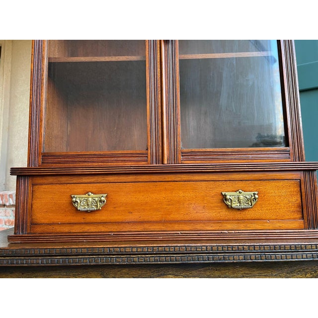 Antique English Glass Display Cabinet Bookcase Mahogany Table Vitrine Edwardian For Sale - Image 17 of 18