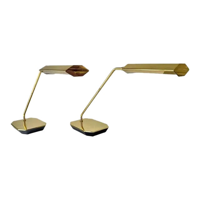 Mid-Century Modern Rare Koch & Lowy Adjustable Pharmacy Brass Desk Lamp, a Pair For Sale