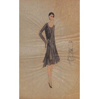 Lanvin of Paris C1920s Original Fashion Illustration in Gouache For Sale