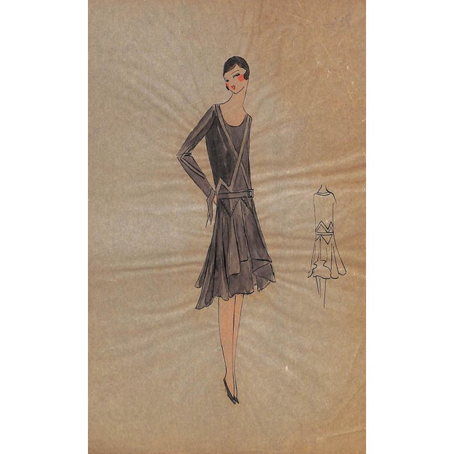 Lanvin of Paris C1920s Original Fashion Illustration in Gouache For Sale