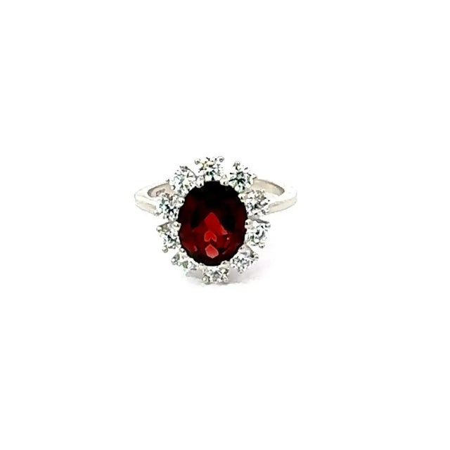Not Yet Made - Made To Order Antique Style Garnet and Zircon Halo Cluster Ring in Sterling Silve- Size 8.5 For Sale - Image 5 of 12