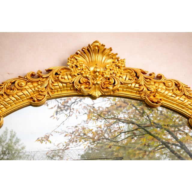 1980 French Louis XVI Gold Beech Oval Wall Mirror For Sale - Image 4 of 9