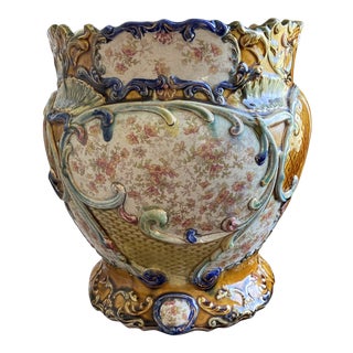 Antique English Majolica Jardinière Planter For Sale