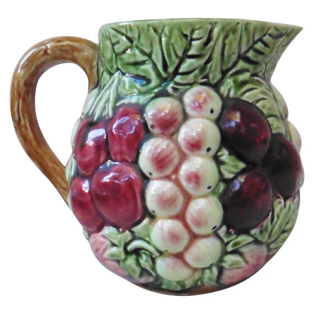 1930s Country Majolica Sarreguemines Fruit Pitcher For Sale