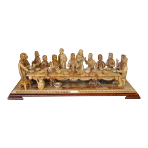 Large 23" Wide Hand Carved Olive Wood Sculpture of "The Last Supper"
