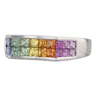 0.70ctw Rainbow Sapphire Ring 14k White Gold Size 7 Stackable For Sale