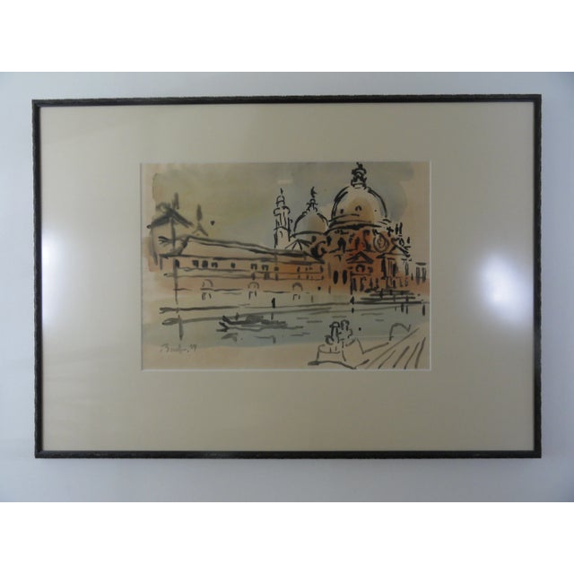 Signed, artist unknown, "St Mark's Venice" 1959. Water color on paper. Beautiful scene, bold and elegant. Beautifully framed.
