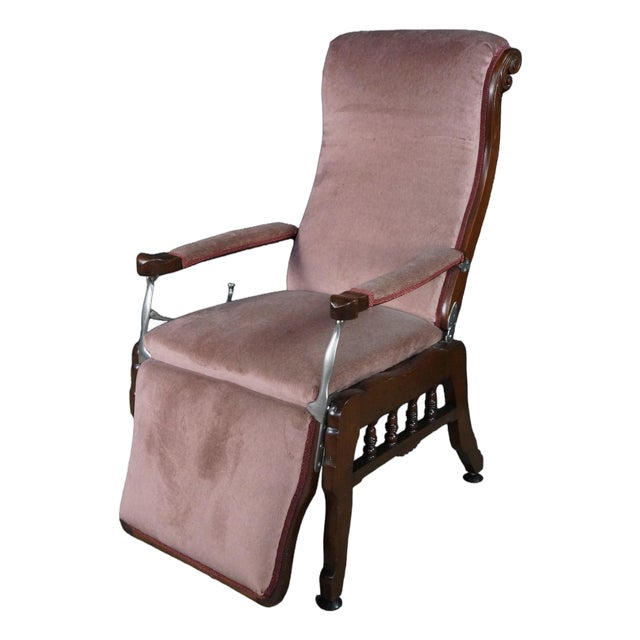Antique 19th C Victorian Walnut Mechanical Reclining Library Chair Chaise Lounge For Sale