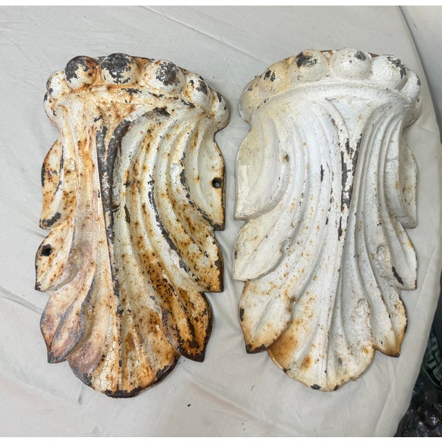Pair Large Antique Industrial Cast Iron Architectural Salvage Wall Corbels White For Sale In New York - Image 6 of 12