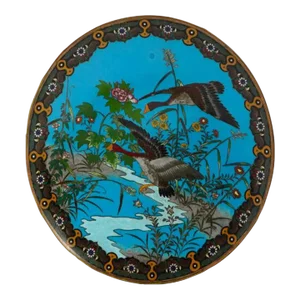 Antique Japanese Meiji Era Cloisonne Enamel Plate Goto
