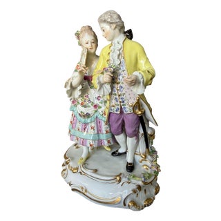 Rococo Model O158 Gallant Couple Figurine Group in Polychrome Porcelain by August Ringler for Meissen, 1890s For Sale